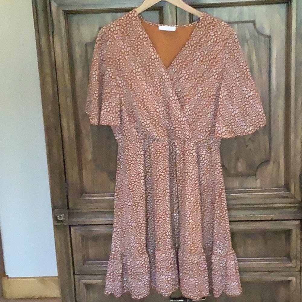 Chic Brown Floral Midi Dress